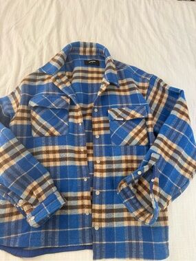 Blue Plaid Button-Down Shirt Jacket - Women's